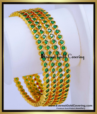 BNG975 - 2.6 Traditional Impon Emerald Stone Bangles Set Online