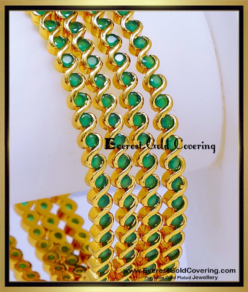 BNG975 - 2.6 Traditional Impon Emerald Stone Bangles Set Online