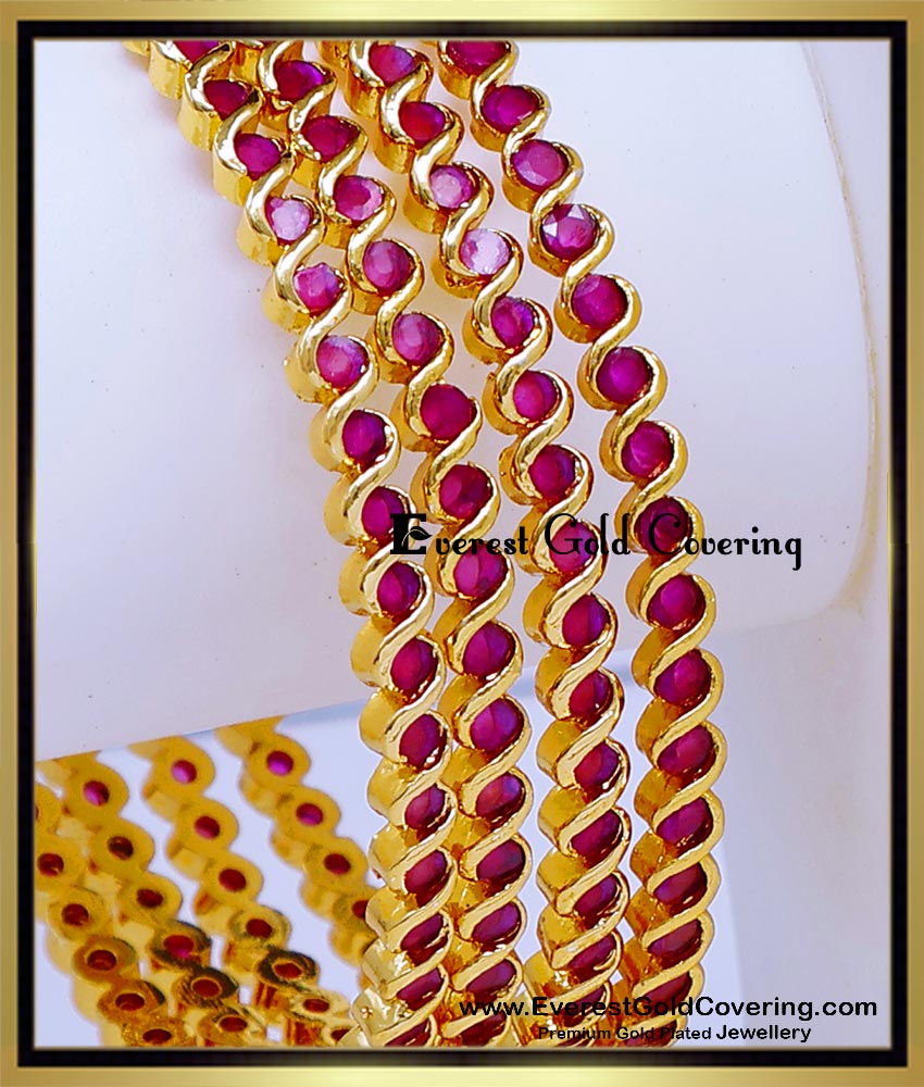 BNG976 - 2.8 Pure Impon Bridal Wear Pink Ruby Bangles Design