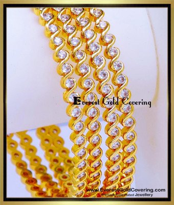 BNG977 - 2.8 Traditional Impon White Stone Bangles Set for Wedding