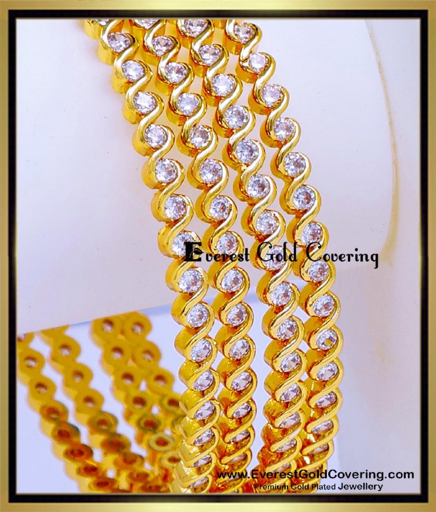 BNG977 - 2.8 Traditional Impon White Stone Bangles Set for Wedding