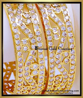 BNG983 - 2.6 Real Gold Look White Stone Impon Kada Bangles Set