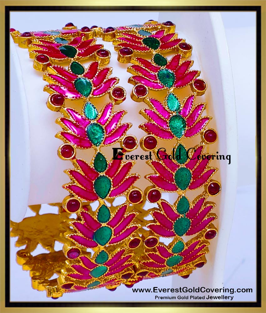 BNG984 - 2.6 Latest Lotus Design Antique Bangles Set for Women