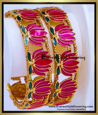 BNG985 - 2.4 Beautiful Antique Lotus Bangles Set Buy Online
