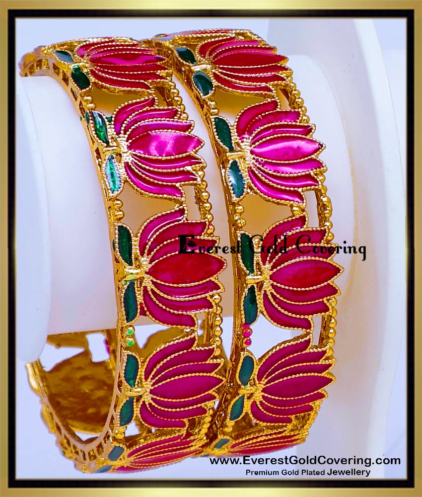 BNG985 - 2.8 Beautiful Antique Lotus Bangles Set Buy Online