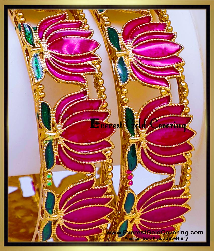 BNG985 - 2.8 Beautiful Antique Lotus Bangles Set Buy Online