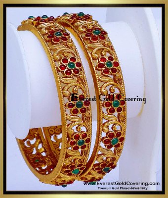 BNG987 - 2.4 Traditional Antique Bangles Gold Pattern for Women
