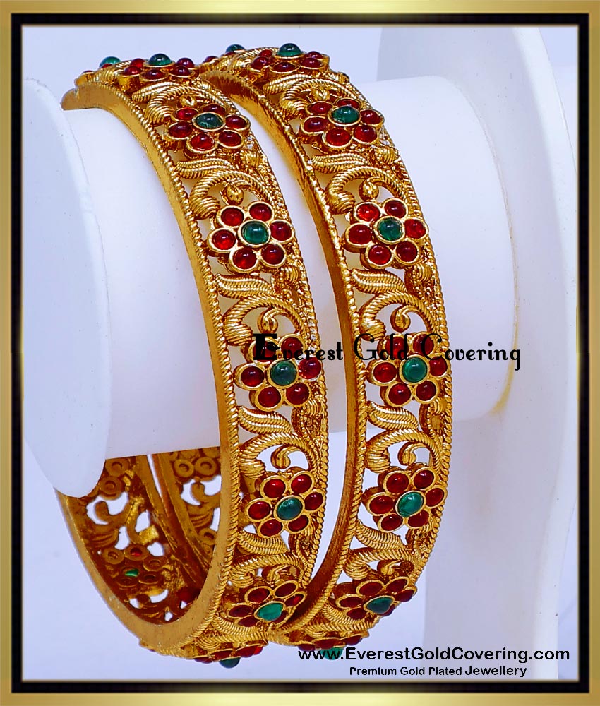 BNG987 - 2.4 Traditional Antique Bangles Gold Pattern for Women