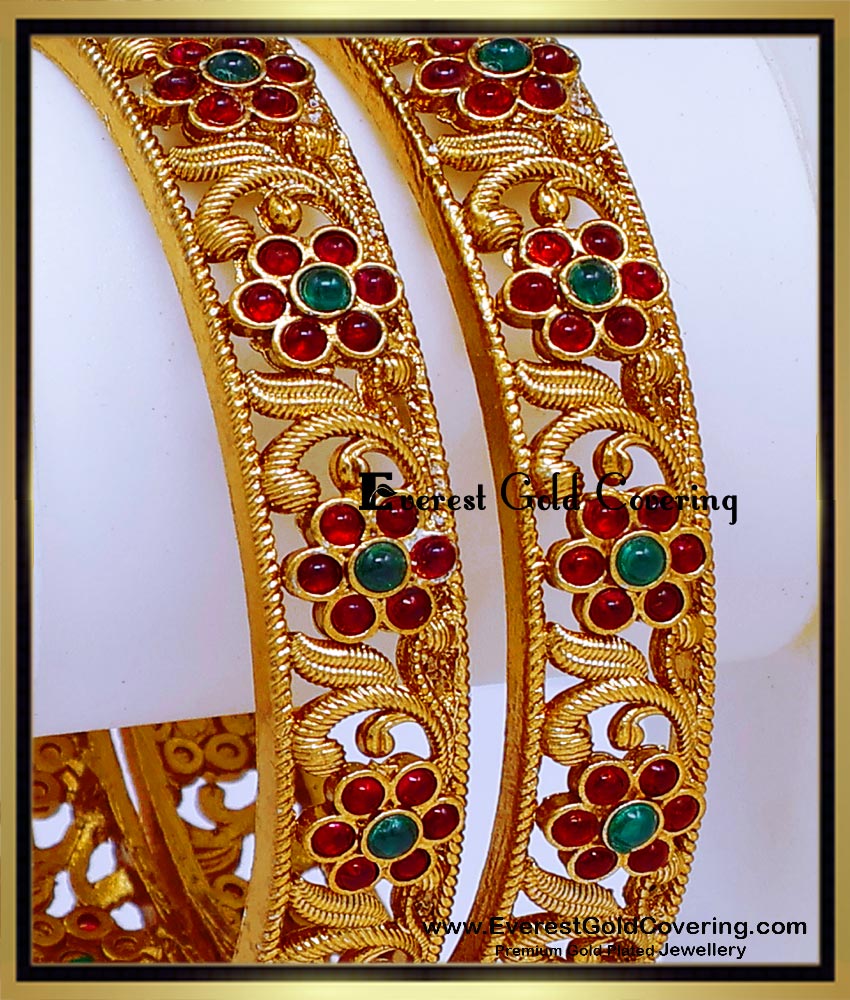 BNG987 - 2.4 Traditional Antique Bangles Gold Pattern for Women