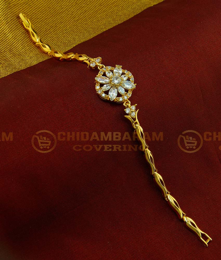 BCT121 - Unique American Diamond Rose Gold Flower Design Bracelet for Women