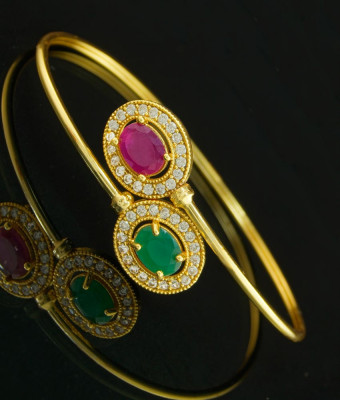 BCT125 - 2-6 size New Open Bangle Type Bracelet Pink and Green Stone Party Wear Gold Plated Women Bracelet Designs