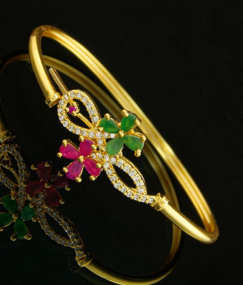 BCT126 - 2.4 size One Gram Gold Stylish Ad Stone Flower Design Open Kappu Type Bracelet for Girls