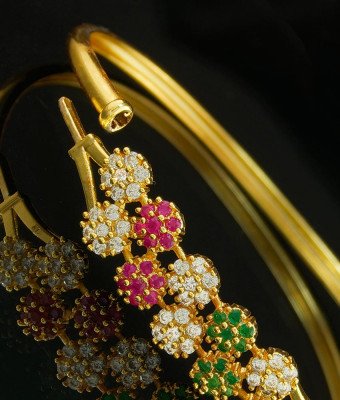 BCT131 - 2.6 Size Trendy One Gram Gold Plated Openable Bangles Style Stone Bracelet 