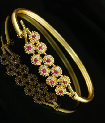 BCT132 - 2.4 Size Buy Gorgeous American Diamond Gold Style Flower Kada Bracelet Online 