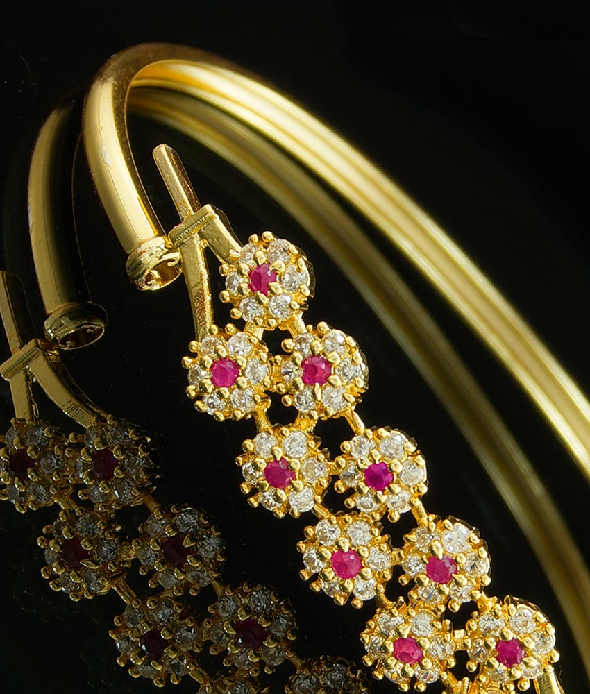 BCT132 - 2.4 Size Buy Gorgeous American Diamond Gold Style Flower Kada Bracelet Online 