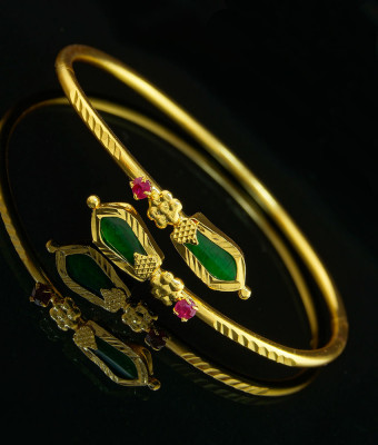 BCT136 - 2.6 size Kerala Traditional Ad Stone Open Type Green Nagapadam Palakka Bracelet for Girls