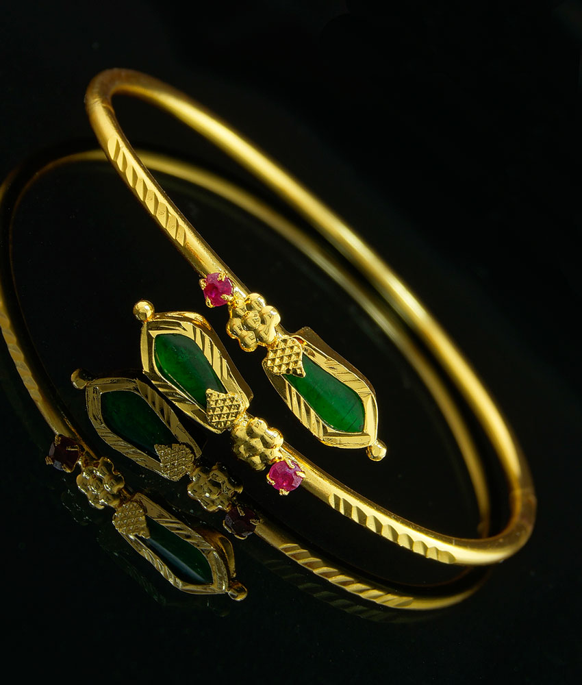 BCT136 - 2.6 size Kerala Traditional Ad Stone Open Type Green Nagapadam Palakka Bracelet for Girls