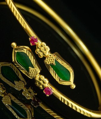 BCT136 - 2.6 size Kerala Traditional Ad Stone Open Type Green Nagapadam Palakka Bracelet for Girls