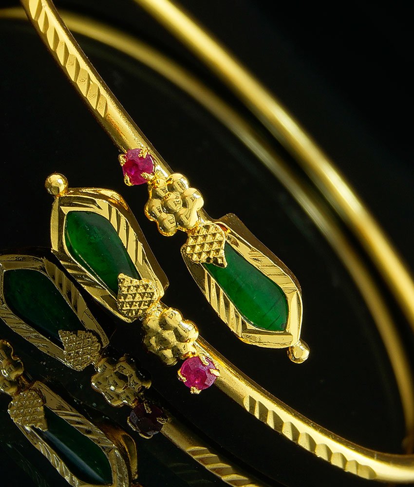 BCT136 - 2.6 size Kerala Traditional Ad Stone Open Type Green Nagapadam Palakka Bracelet for Girls