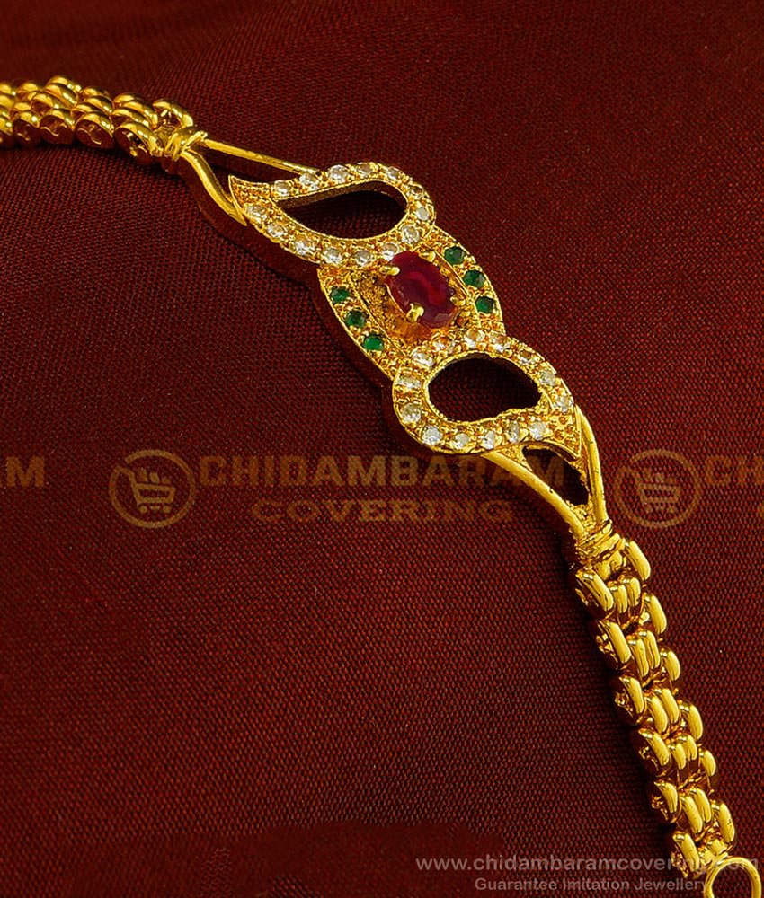 BCT176 - One Gram Gold Unique Watch Type Chain Ad Stone Designer Bracelet for Girls 