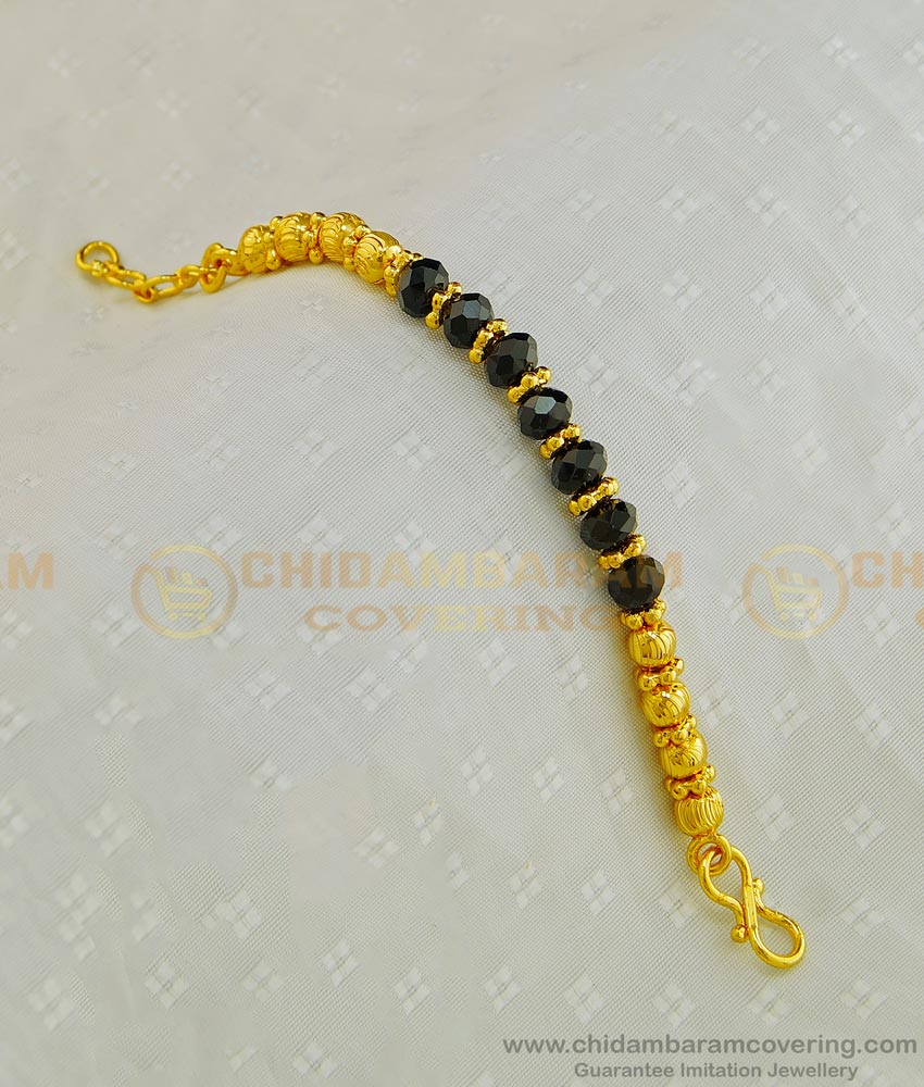 BCT184 - Cute Kids Real Gold Bracelet Designs Gold Plated Black Beads Baby Bracelet Buy Online