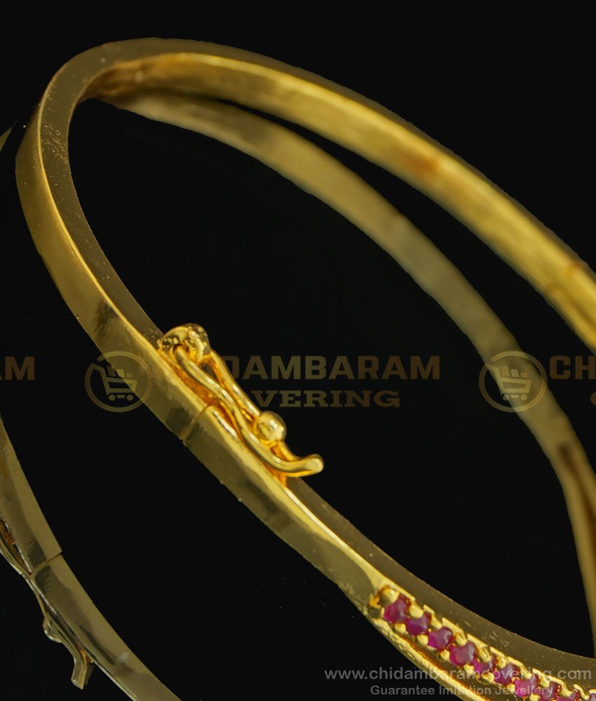 BCT203 - 2.6 size One Gram Gold Stylish Ruby Flower Design Open Kappu Type Bracelet Buy Online