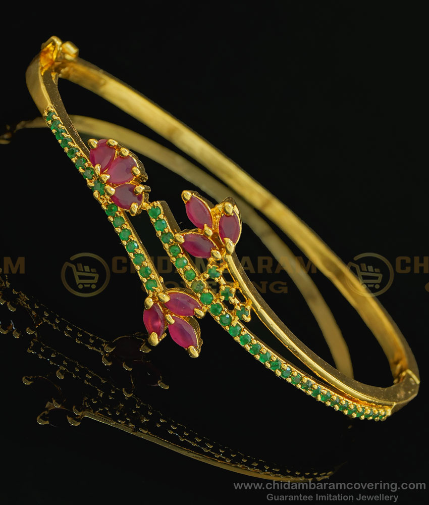 BCT206 - 2.6 size Beautiful Ruby Emerald Stone Leaf Design Ladies Bracelet Imitation Jewellery Online