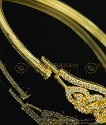 BCT207 - 2.6 size Buy One Gram Gold American Diamond White Stone Flower Design Kada Women's Bracelet 
