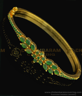 BCT209 - 2.6 size Buy Gold Plated Imitation Bracelet Emerald Stone Sleek Kada Openable Bracelet 