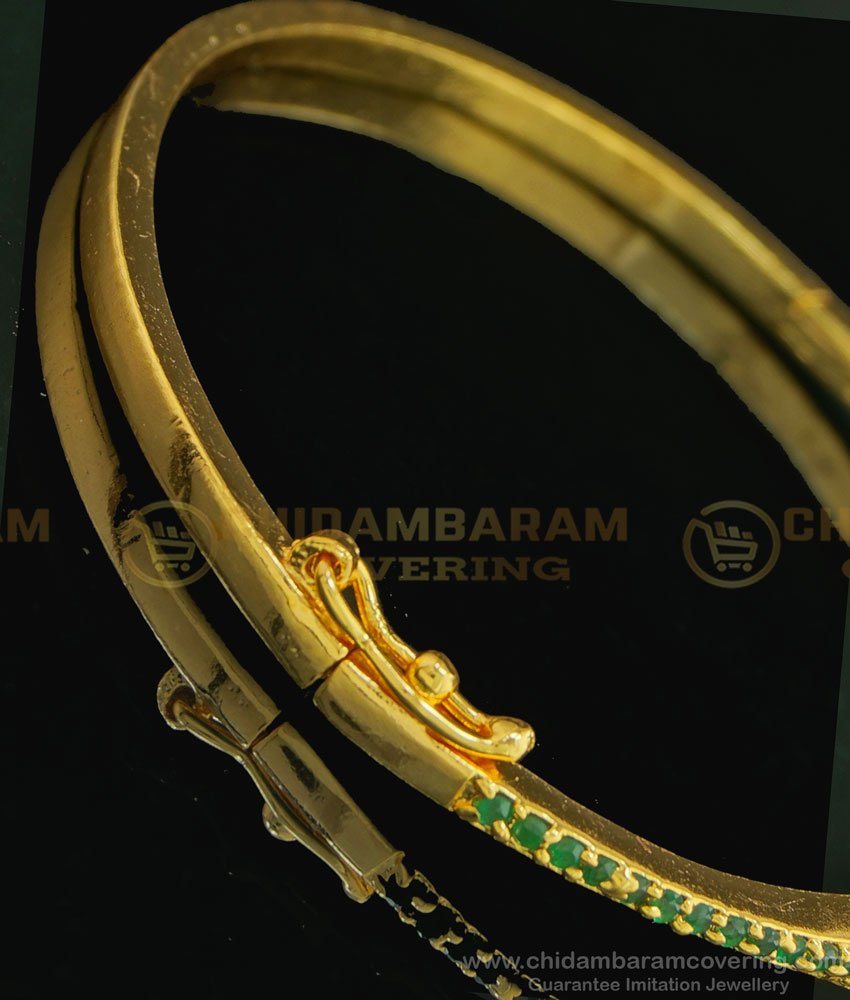 BCT209 - 2.6 size Buy Gold Plated Imitation Bracelet Emerald Stone Sleek Kada Openable Bracelet 