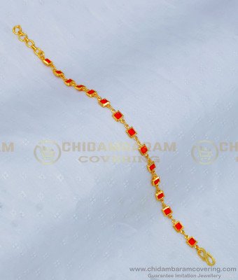 BCT220 - Latest Orange Color Stone Daily Wear Simple Gold Thin Bracelet for Ladies 