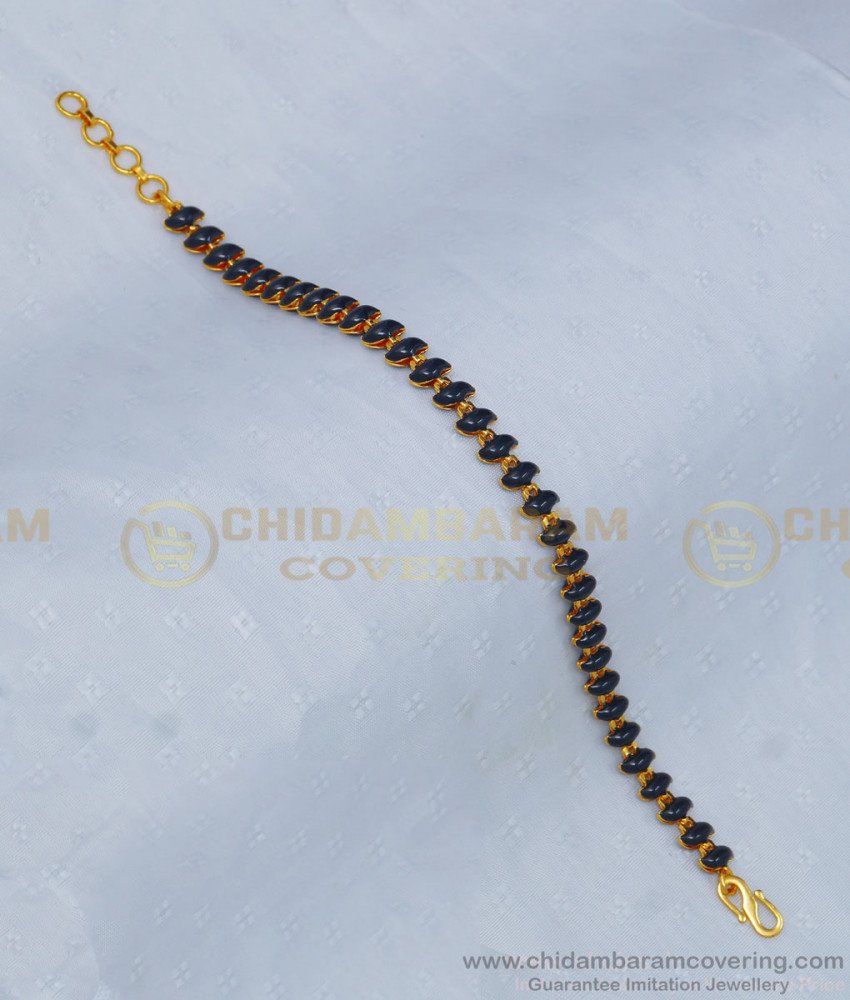 BCT221 - Trendy Gold Look One Gram Gold Black Beads Bracelet for Ladies