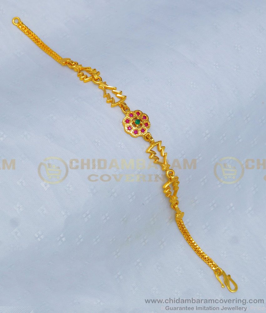 BCT225 - One Gram Gold Plated Ruby Stone Flower Design Bracelet for Women   