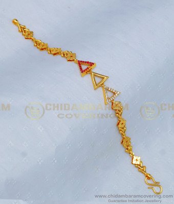 BCT226 - New Triangle Shape Ruby and White Stone Stylish Gold Bracelet Designs for Girls 