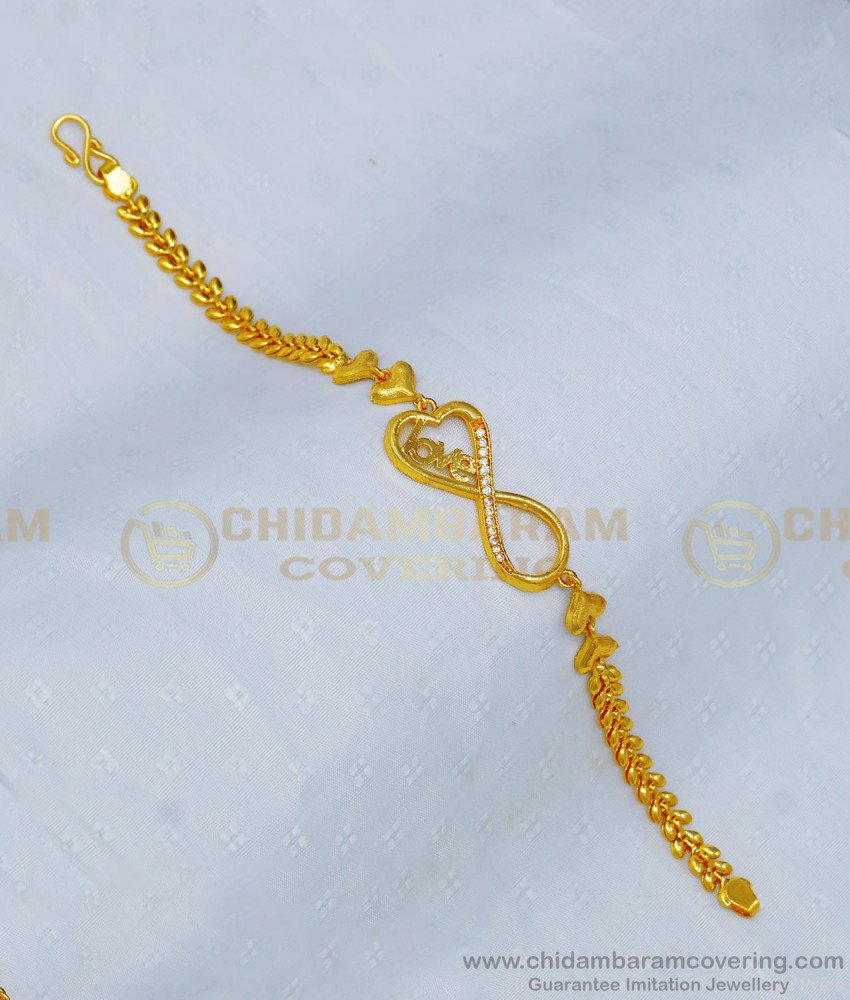 BCT228 - 1 Gram Gold White Stone Love Bracelet Design Buy Imitation Jewellery Online 