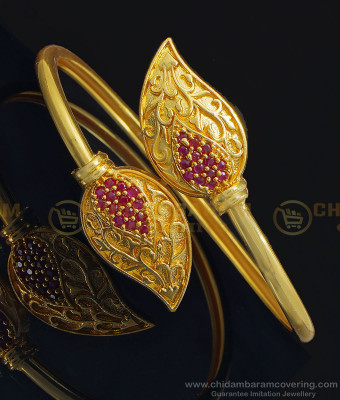 BCT230 - 2.6 Size Trendy Ruby Stone Leaf Design Gold Kappu Bangles Online 