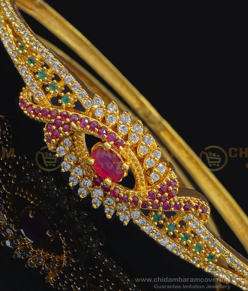 BCT234 - 2.6 Elegant Party Wear American Diamond Multi Stone One Gram Gold Bracelet Online 
