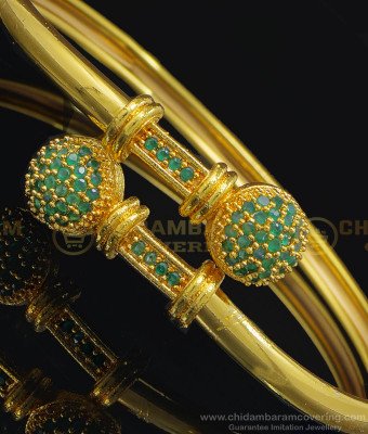 BCT236 - 2.6 Size Trendy Emerald Green Stone Bracelet Pure Gold Plated Guaranteed Open Type Kappu Bracelet 