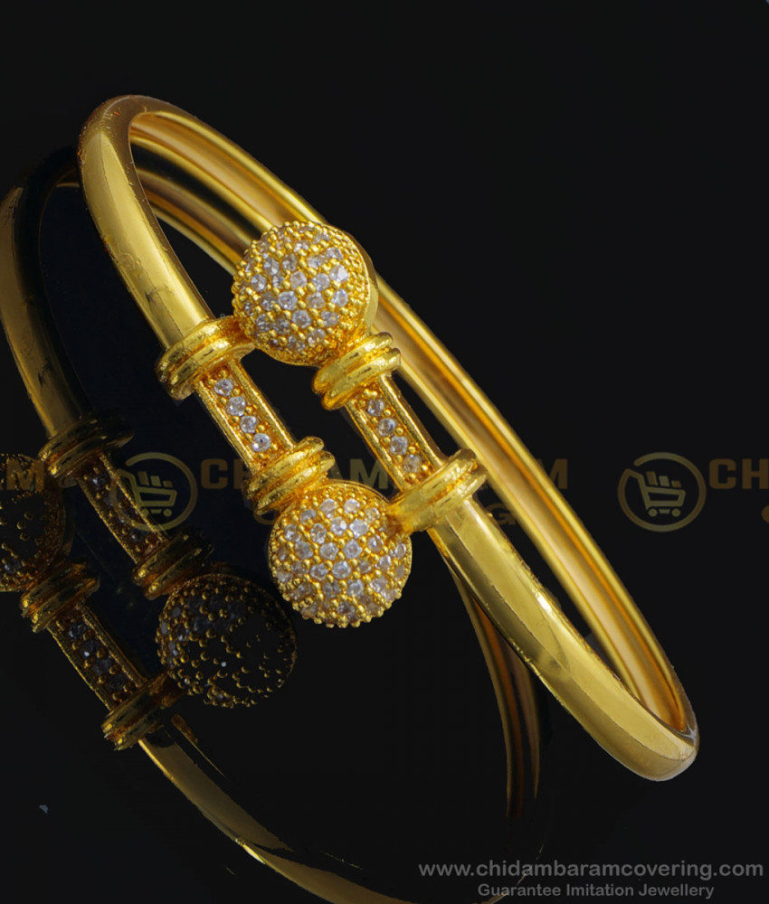 BCT237 - 2.6 Size Real Gold Design White Stone Kada Bracelet One Gram Gold Jewellery Online 