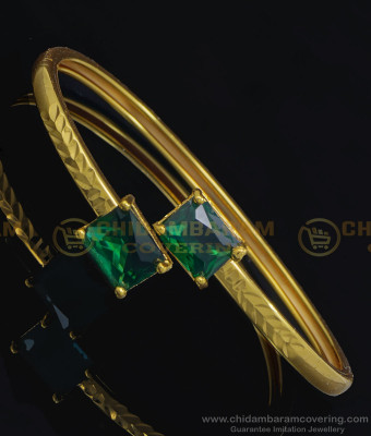 BCT244 - 2.6 Size Gold Plated Green Color Big Stone Open Type Kappu Bracelet Buy Online