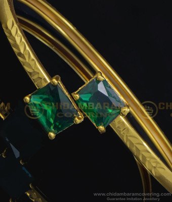 BCT244 - 2.6 Size Gold Plated Green Color Big Stone Open Type Kappu Bracelet Buy Online