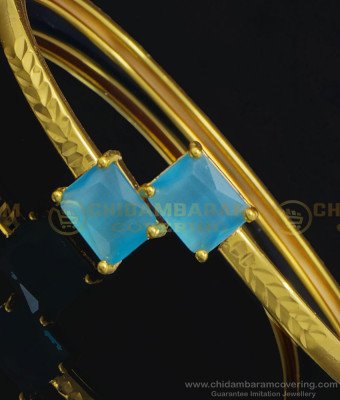 BCT246 - 2.6 Size Beautiful Blue Stone Gold Design Simple Kada Bracelet for Female 