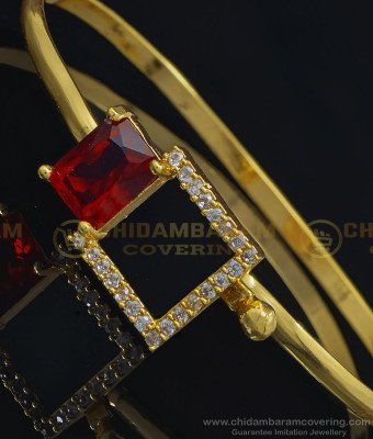 BCT250 - 2.6 Size Latest Party Wear Red with White Stone Gold Plated Bracelet for Ladies 