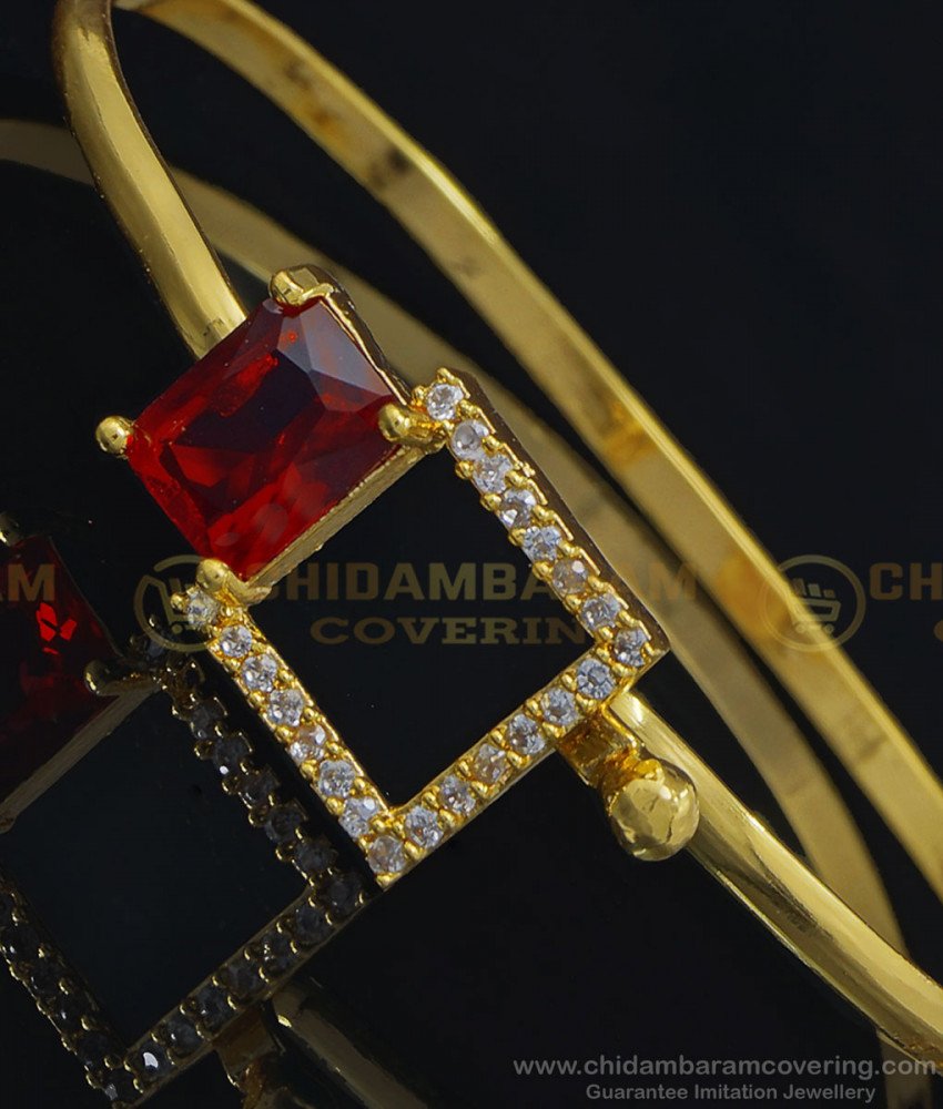 BCT250 - 2.6 Size Latest Party Wear Red with White Stone Gold Plated Bracelet for Ladies 