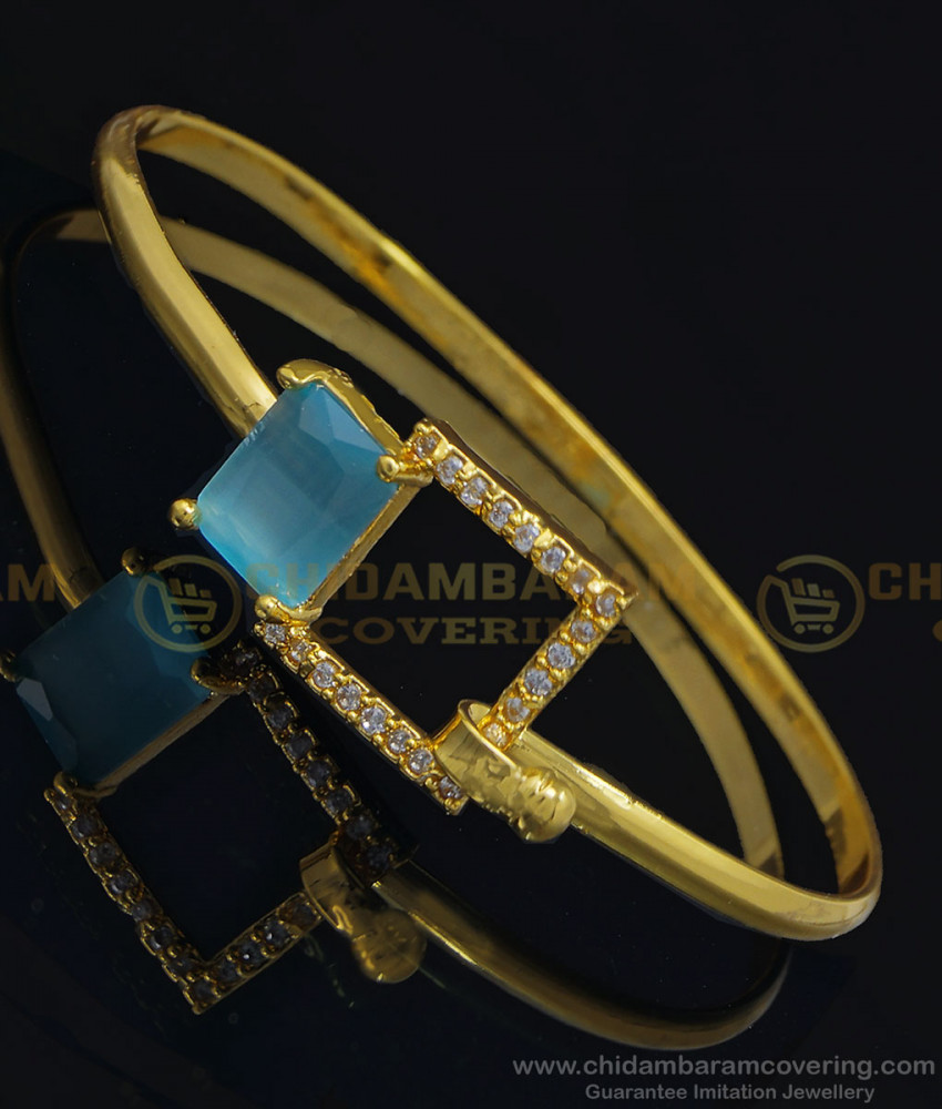 BCT252 - 2.6 Size Unique First Quality Gold Plated Blue Stone Party Wear Bracelet Online  