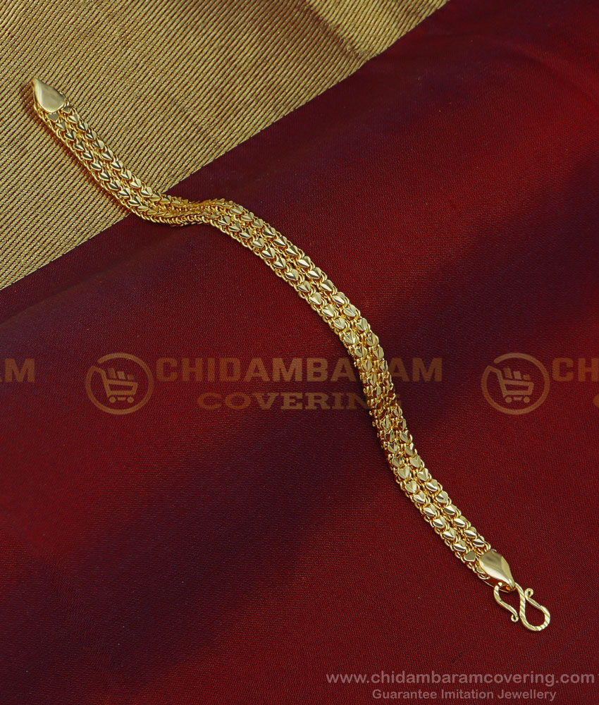 BCT262 - Beautiful Double Line Heart Design One Gram Gold Wedding Bracelet for Men 