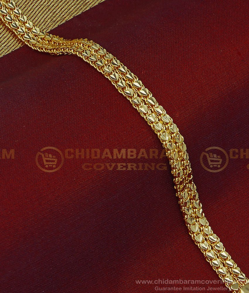 BCT262 - Beautiful Double Line Heart Design One Gram Gold Wedding Bracelet for Men 