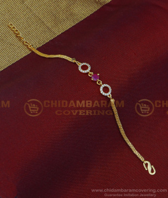 BCT265 - beautiful white and ruby stone party wear gold look bracelet for women 