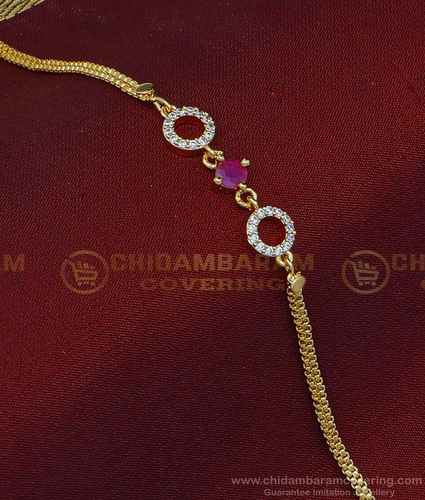 BCT265 - beautiful white and ruby stone party wear gold look bracelet for women 