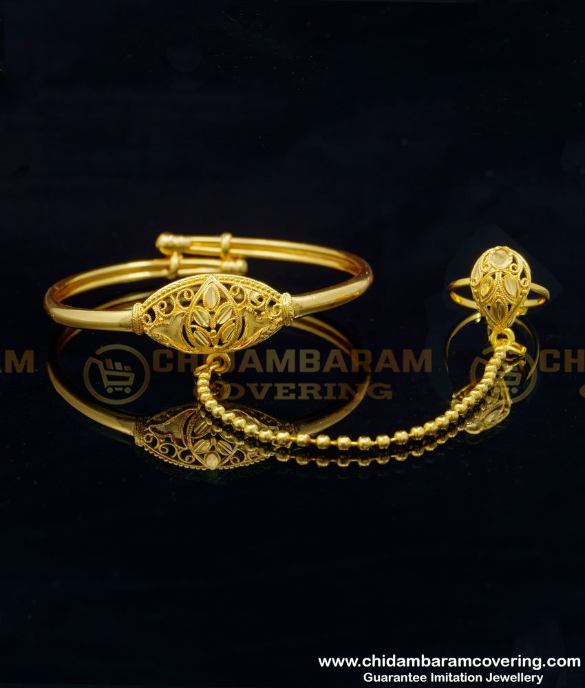 BCT267 - 2.6 size Latest One Gram Gold Adjustable Bracelet with Ring Attached Bridal Bracelet 